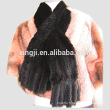 Écharpe en fourrure de vison véritable tricotée à la main couleur noire